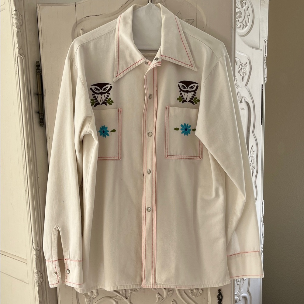 White Embroidered Western Shirt with Floral Appliqué VINTAGE/ women’s shirt